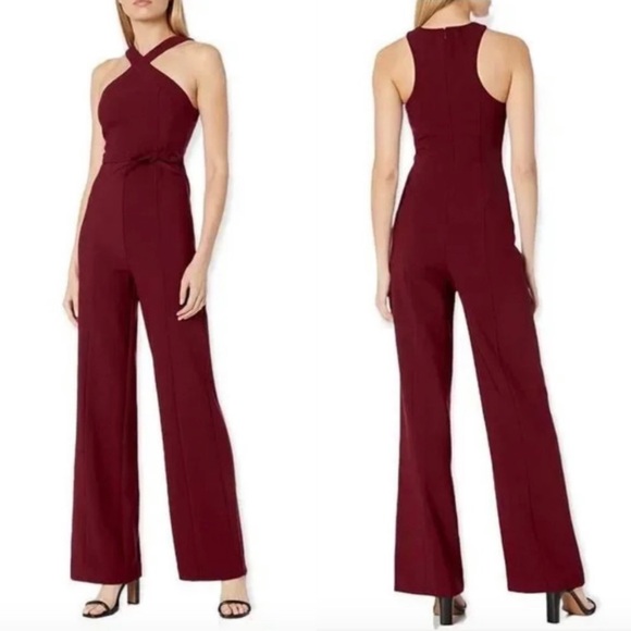 Likely Pants - Likely Dash X Halter Jumpsuit Sleeveless Wide Leg Tie Waist Rhubarb